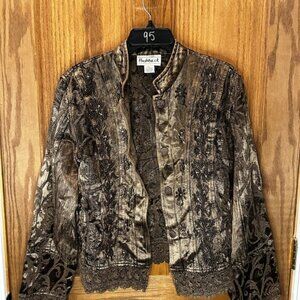 Flashback vintage Embroidered Women’s Beaded Jacket XL Covered Buttons‎ Copper